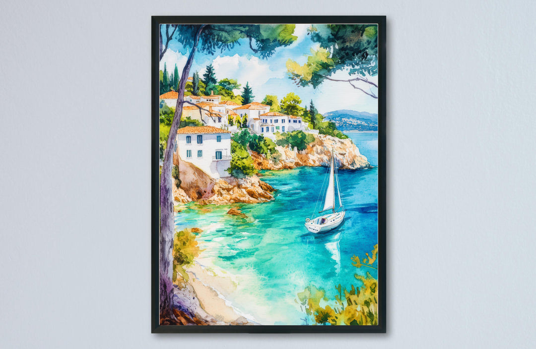 Skiathos Watercolor Poster Greece Travel Print Wall Art Home Decor Gift Greek Isle Souvenir Lalaria Beach Koukounaries Pine Forest Art