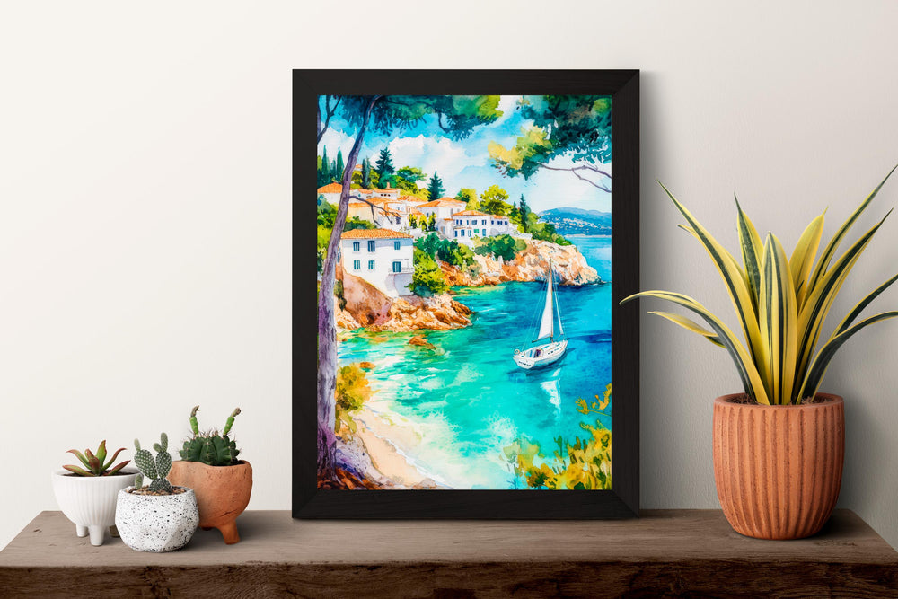 Skiathos Watercolor Poster Greece Travel Print Wall Art Home Decor Gift Greek Isle Souvenir Lalaria Beach Koukounaries Pine Forest Art