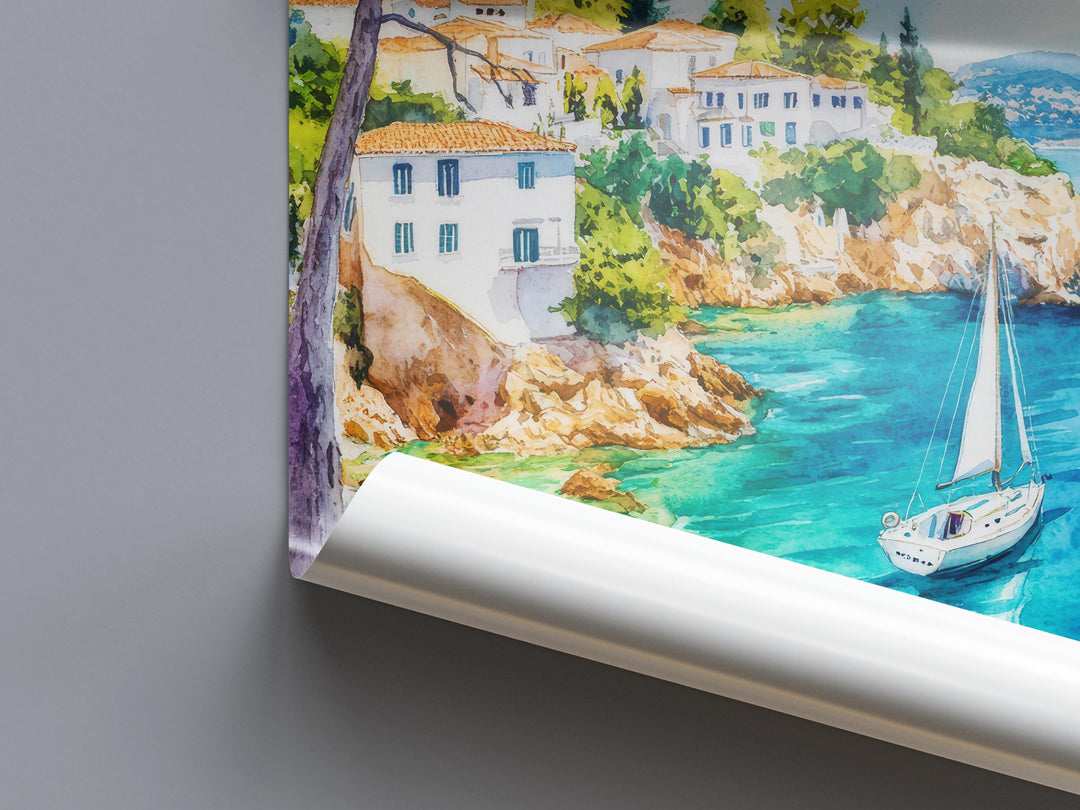 Skiathos Watercolor Poster Greece Travel Print Wall Art Home Decor Gift Greek Isle Souvenir Lalaria Beach Koukounaries Pine Forest Art