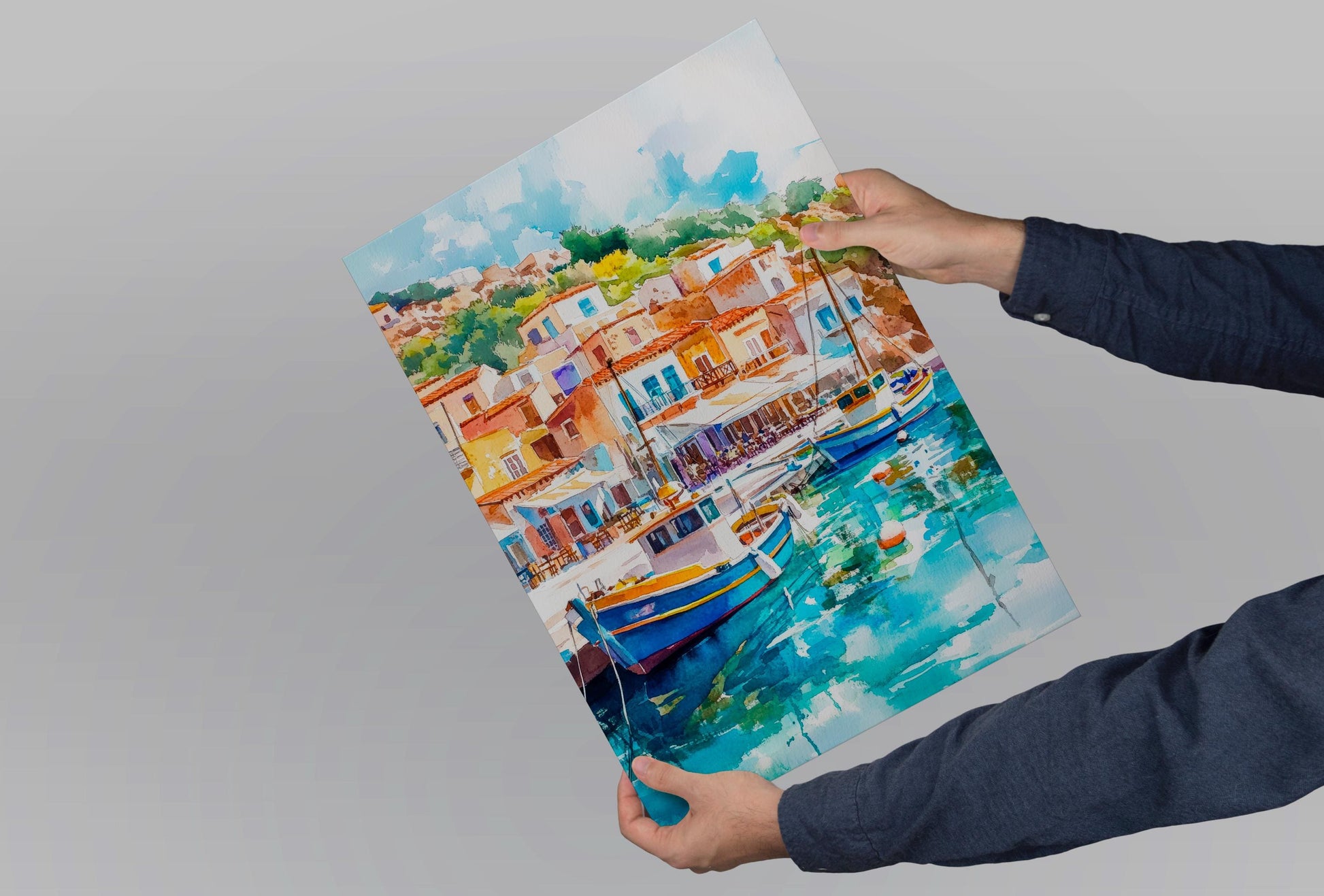 Samos Watercolor Poster Greece Travel Print Wall Art Home Decor Gift Greek Isle Souvenir Beach Vineyard Mountain View Wall Decor Hanging