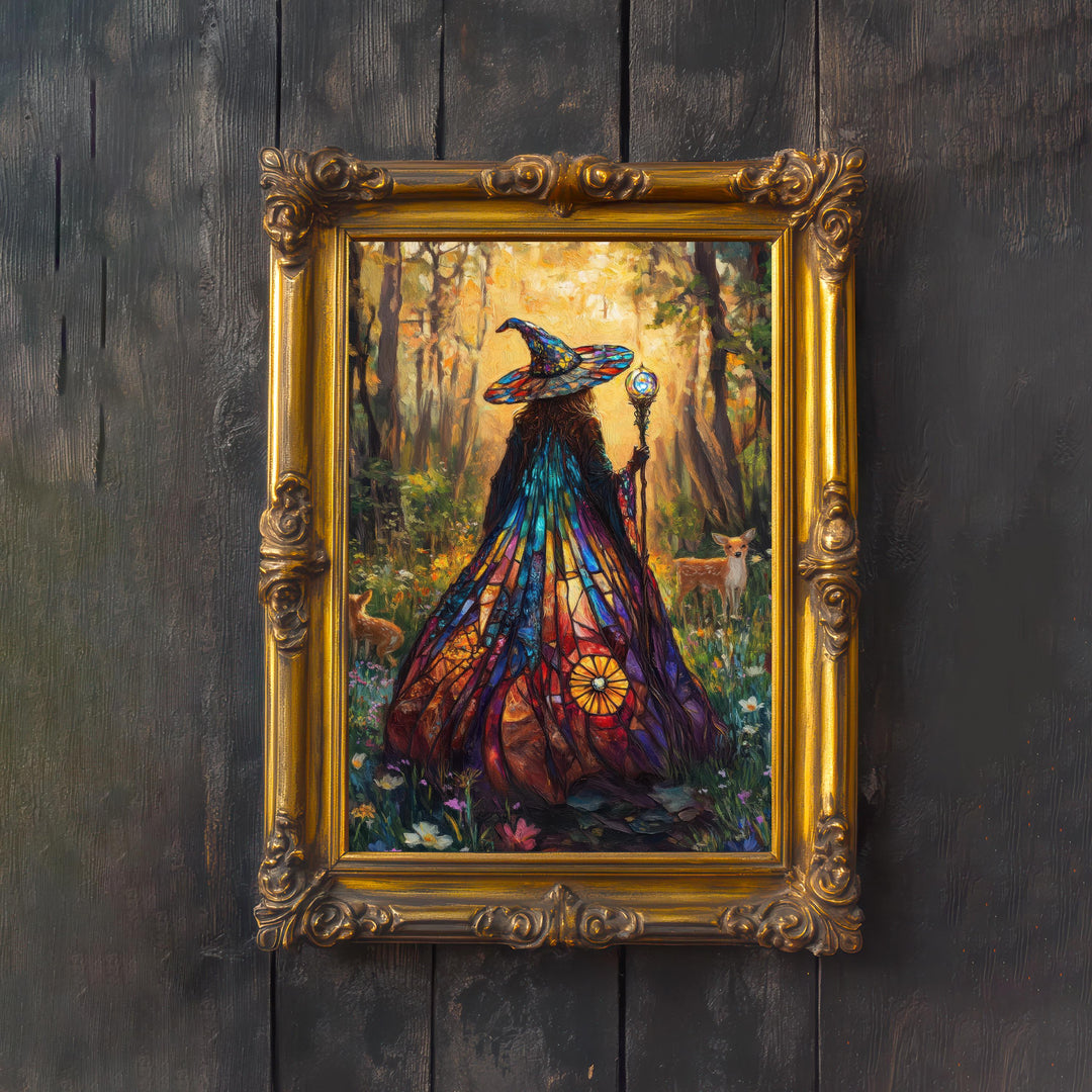 Stained Glass Witch Print, Cottagecore Magical Art