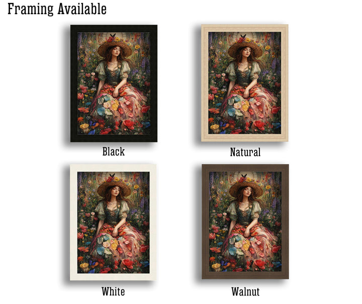 Rainbow Garden Witch Print, Vintage Cottagecore Art