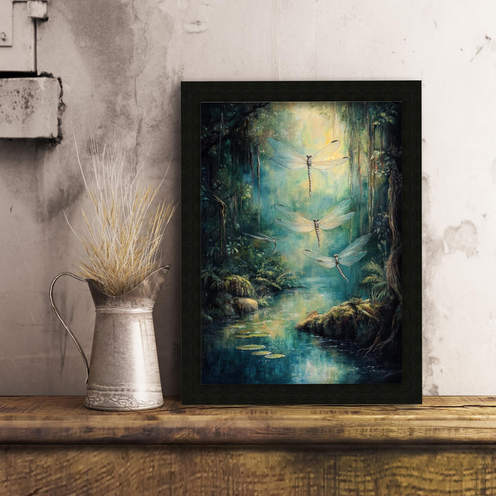 Fern Winged Dragonflies Art Print, Vintage Cottagecore Decor