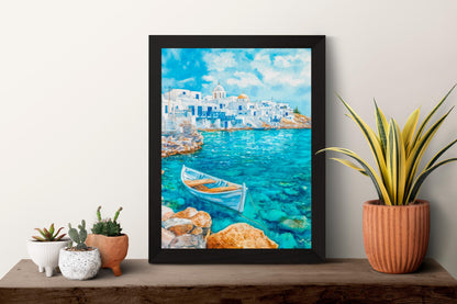 Paros Watercolor Poster Greece Travel Print Wall Art Home Decor Gift Greek Isle Souvenir Naoussa Beach Villages Wall Decor Hanging