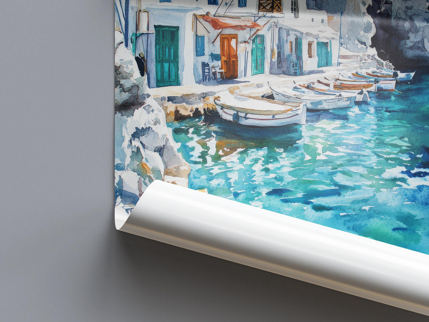 Milos Watercolor Poster Greece Travel Print Wall Art Home Decor Gift Greek Isle Souvenir Sarakiniko Beach Village Wall Decor Hanging
