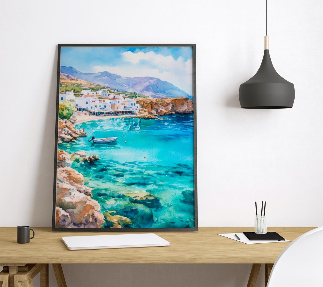 Crete Watercolor Poster Greece Travel Print Wall Art Home Decor Gift Greek Isle Souvenir Knossos Beach Balos Wall Decor Hanging