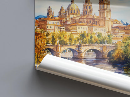 Salamanca Watercolor Poster Spain Travel Print Wall Art Home Decor Gift Spanish City University Plaza Wall Decor Hanging