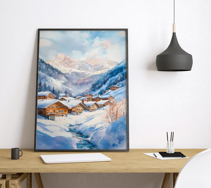 Wengen watercolor poster Wall Art Wengen Wall Hanging Home Décor Wengen Gift Art Lovers Switzerland Art Lover Gift Switzerland wall art
