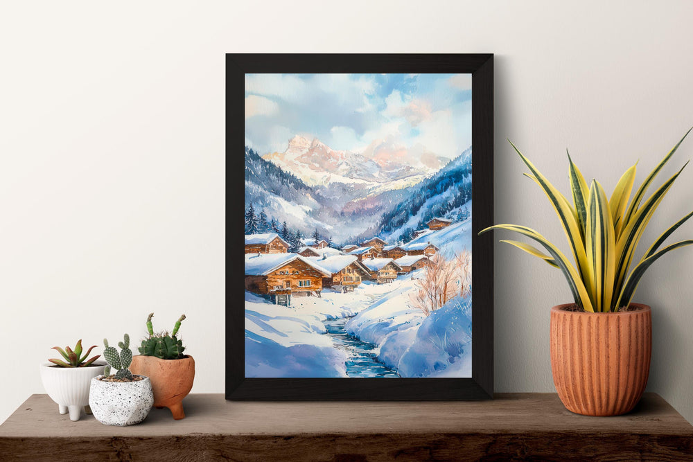Wengen watercolor poster Wall Art Wengen Wall Hanging Home Décor Wengen Gift Art Lovers Switzerland Art Lover Gift Switzerland wall art