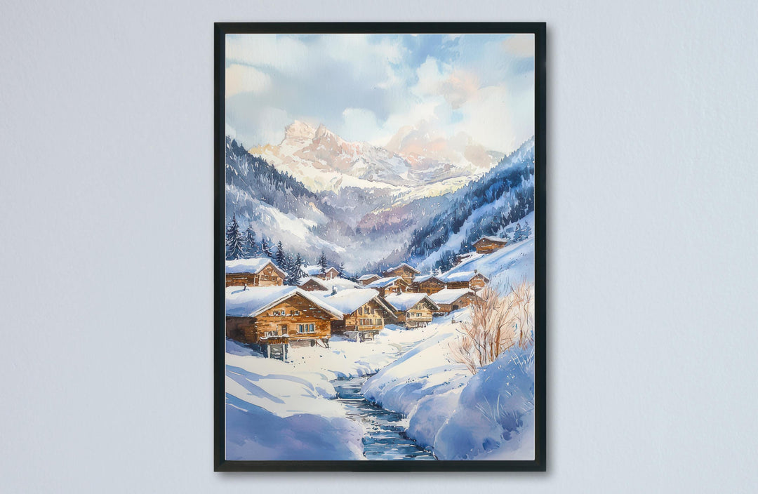 Wengen watercolor poster Wall Art Wengen Wall Hanging Home Décor Wengen Gift Art Lovers Switzerland Art Lover Gift Switzerland wall art