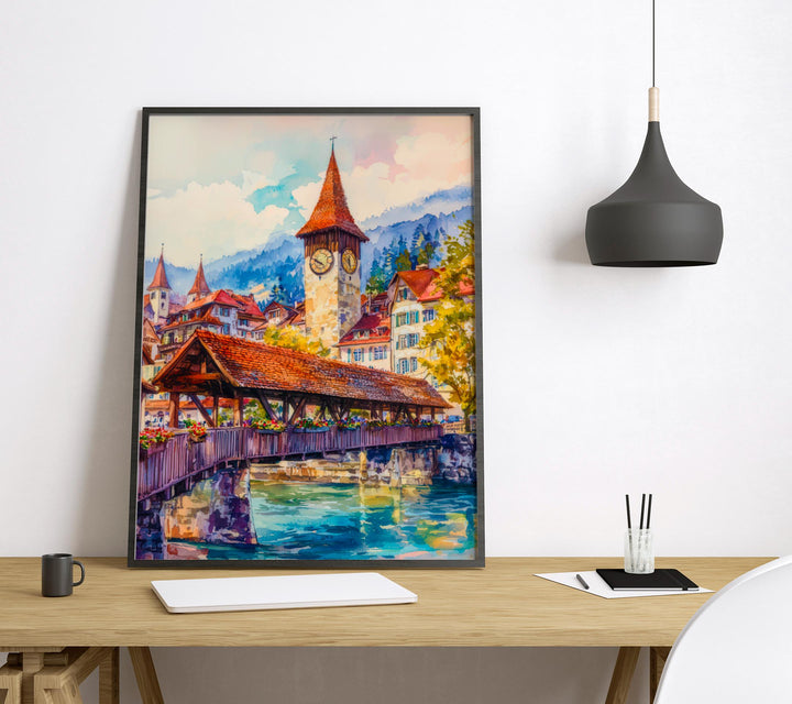 Thun watercolor poster Wall Art Thun Wall Hanging Home Décor Thun Gift Art Lovers Switzerland Art Lover Gift Switzerland wall art
