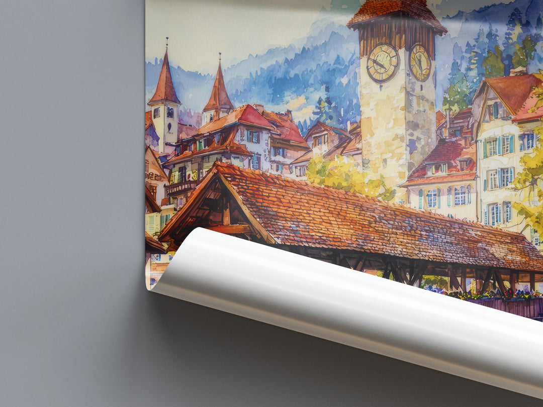 Thun watercolor poster Wall Art Thun Wall Hanging Home Décor Thun Gift Art Lovers Switzerland Art Lover Gift Switzerland wall art