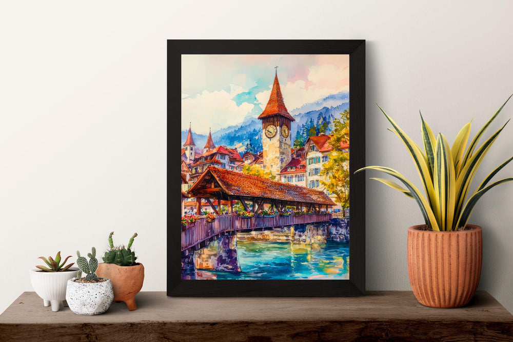 Thun watercolor poster Wall Art Thun Wall Hanging Home Décor Thun Gift Art Lovers Switzerland Art Lover Gift Switzerland wall art