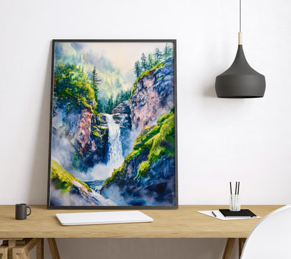 Reichenbach Falls watercolor poster Wall Art Reichenbach Falls Wall Hanging Home Décor Reichenbach Falls Gift Art Lovers Switzerland Art