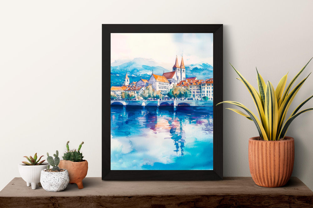 Lausanne watercolor poster Wall Art Lausanne Wall Hanging Home Décor Lausanne Gift Art Lovers Switzerland Art Lover Gift Switzerland art
