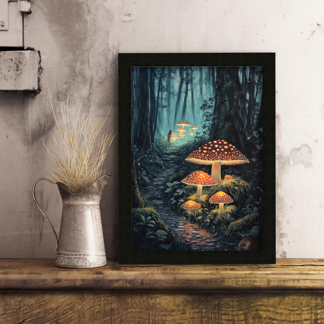 Mushroom Glow Worms Print: Vintage Cottagecore Woodland Art