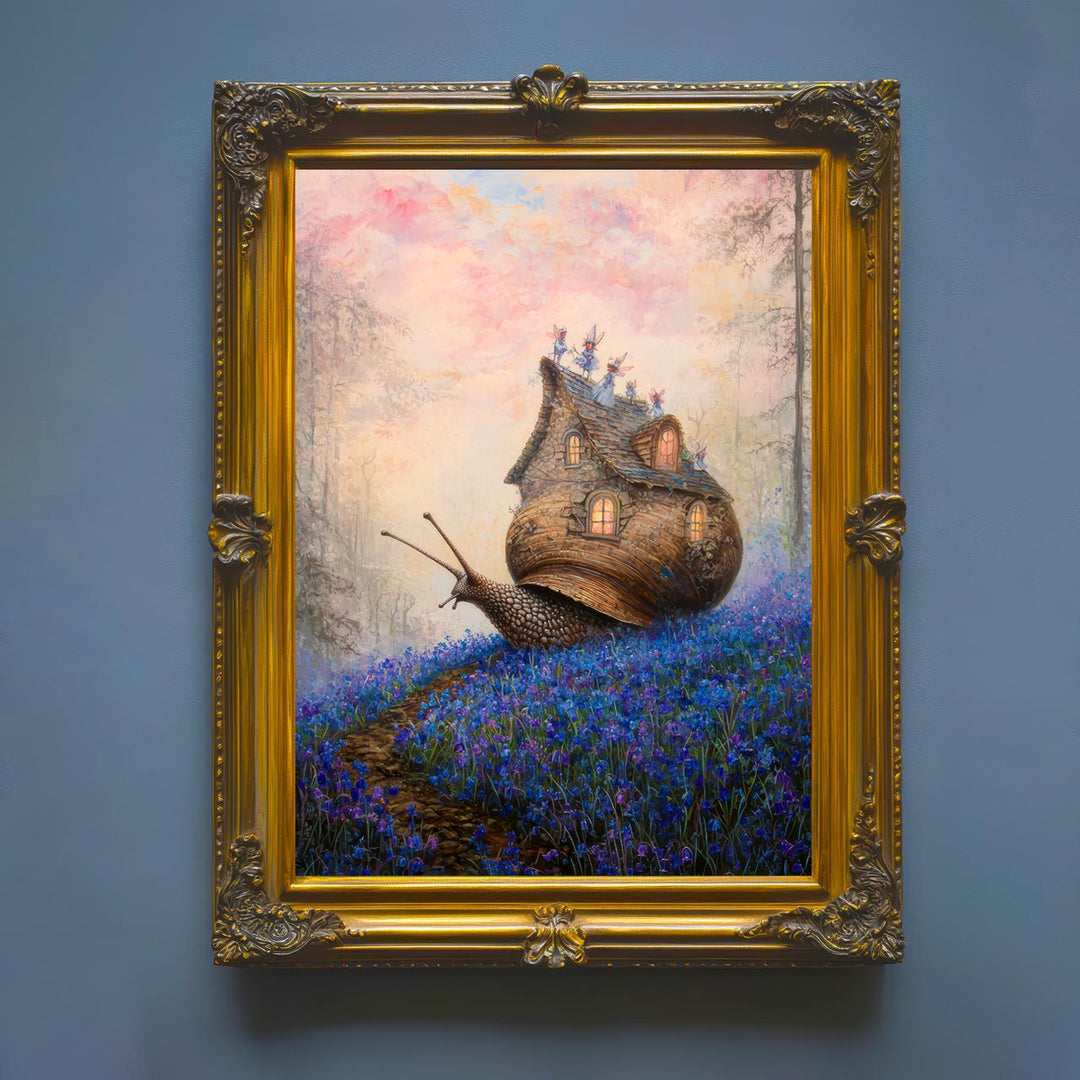 Snail Cottage Poster Whimsical Animal Artwork Cottagecore Wall Art Enchanted Nature Illustration Cozy Woodland Print Fairycore Decor