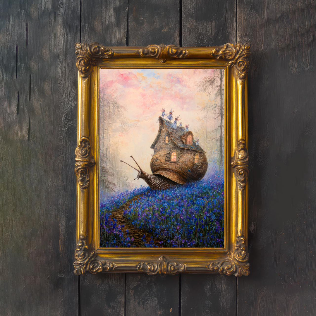 Snail Cottage Poster Whimsical Animal Artwork Cottagecore Wall Art Enchanted Nature Illustration Cozy Woodland Print Fairycore Decor
