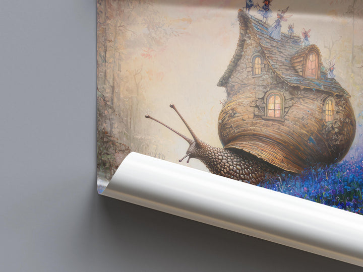 Snail Cottage Poster Whimsical Animal Artwork Cottagecore Wall Art Enchanted Nature Illustration Cozy Woodland Print Fairycore Decor