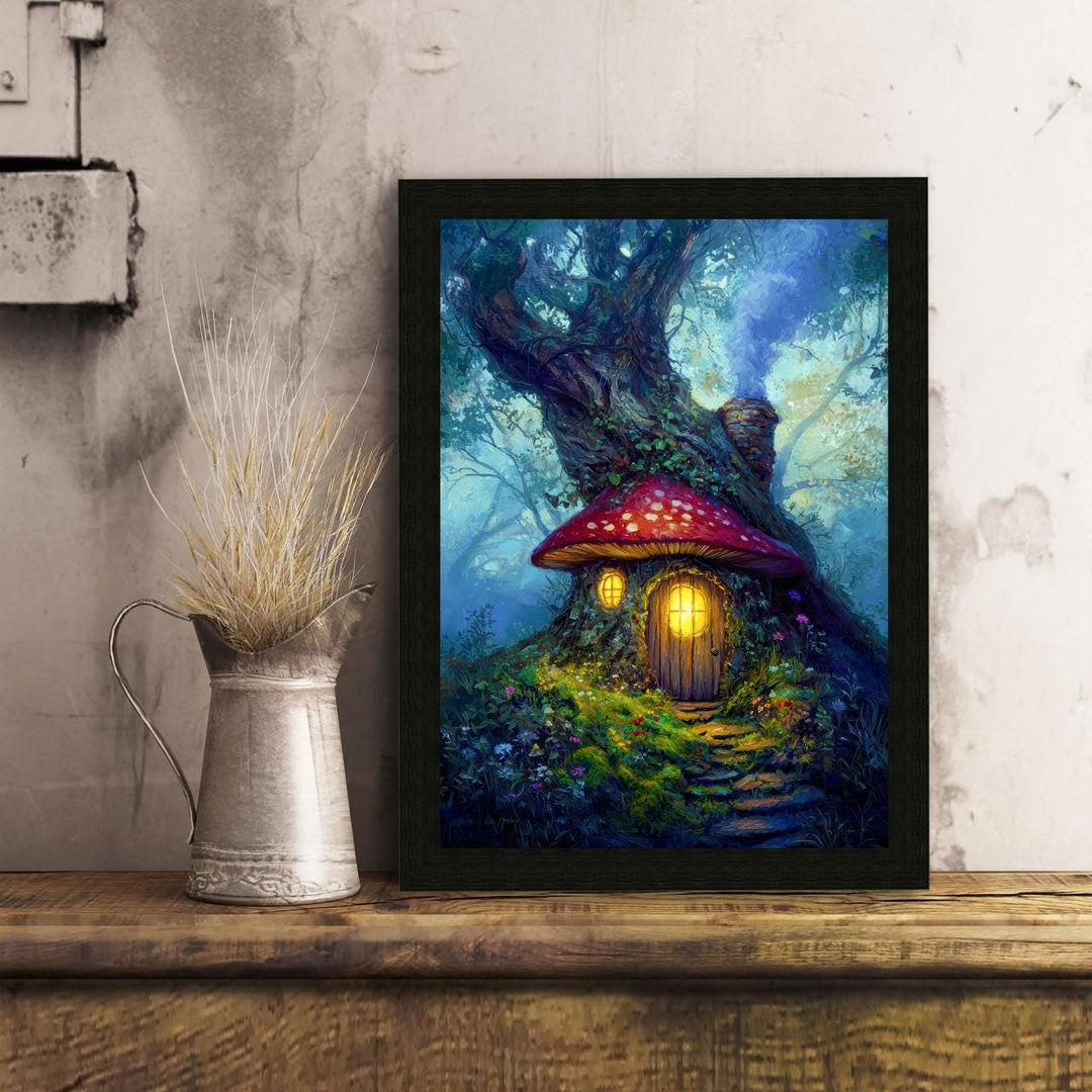 Toadstool Cottage Print: Whimsical Mushroom House, Enchanted Woodland Art
