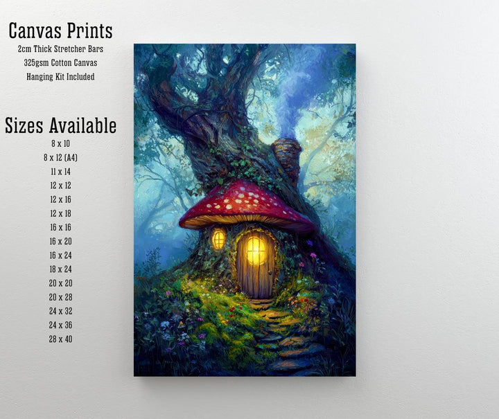 Toadstool Cottage Print: Whimsical Mushroom House, Enchanted Woodland Art