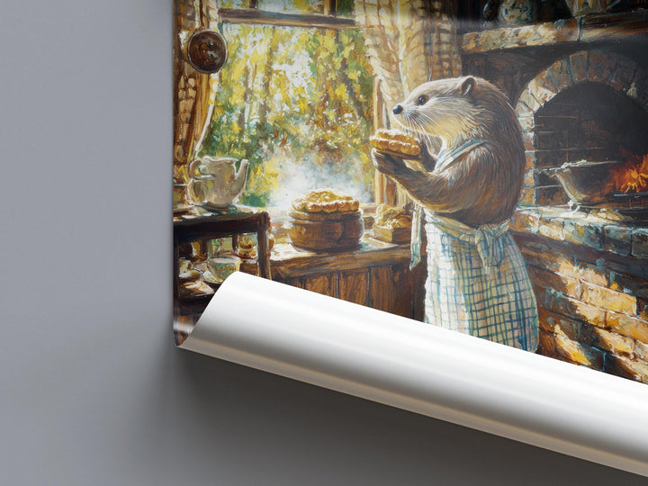 Otter Making Bread Print, Whimsical Cottagecore Animal Art