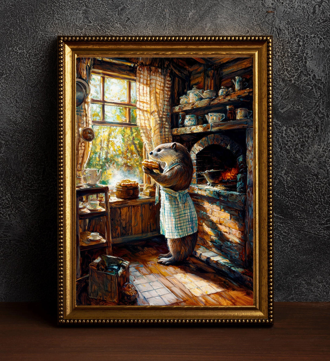 Otter Making Bread Print, Whimsical Cottagecore Animal Art