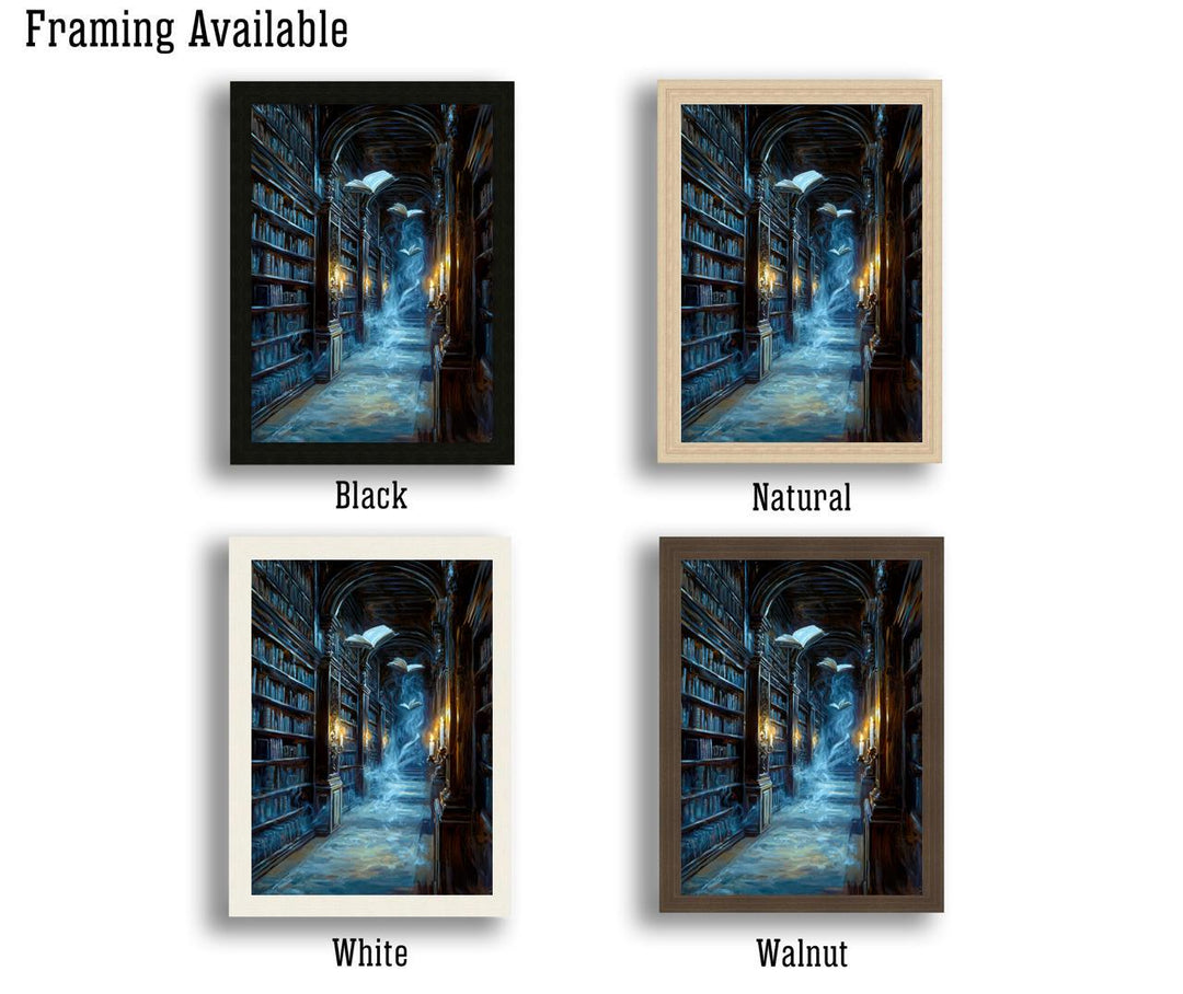 Ghost Library Print | Spooky Bookshelf, Dark Academia Wall Art