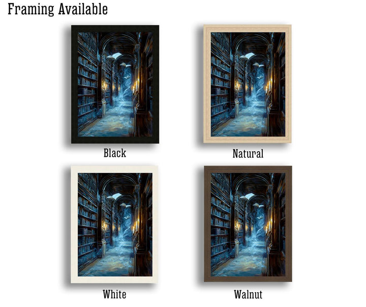 Ghost Library Print | Spooky Bookshelf, Dark Academia Wall Art