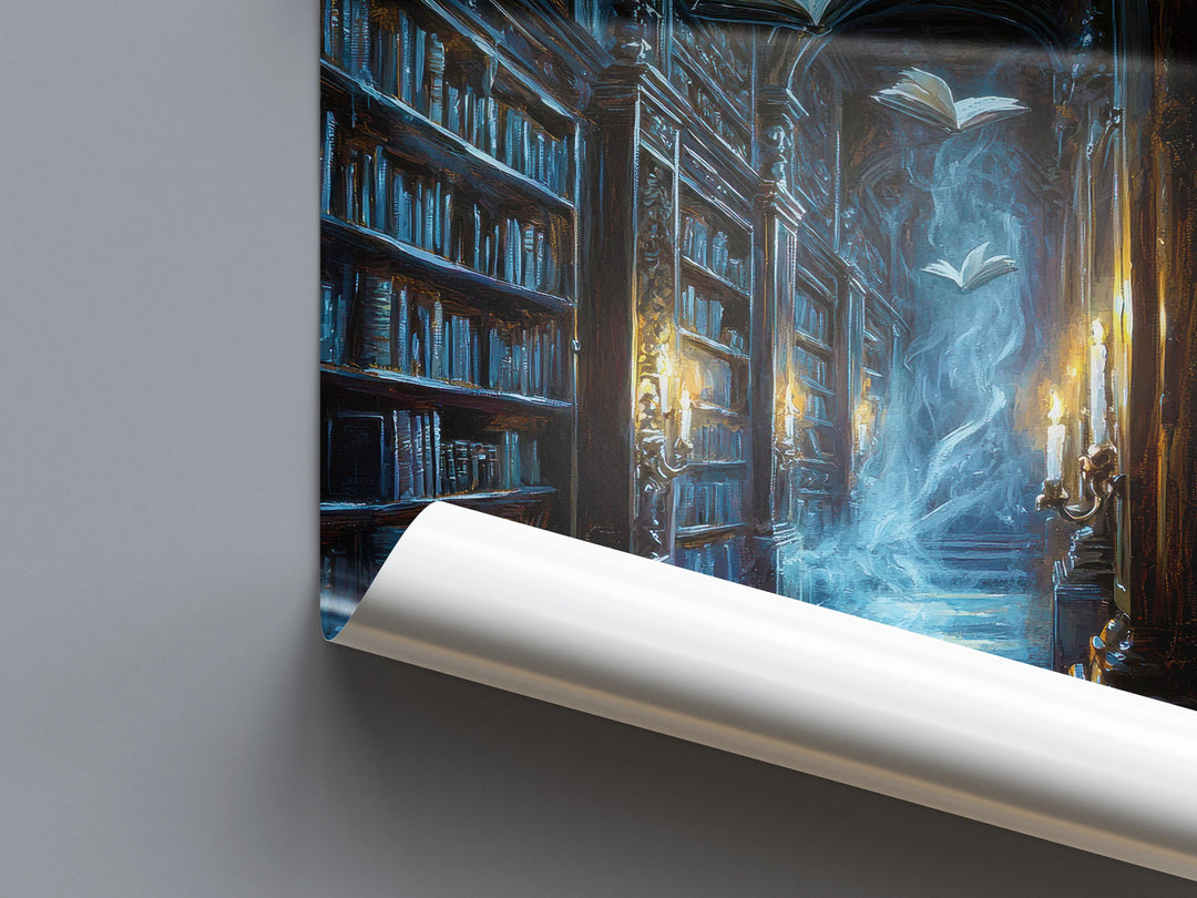 Ghost Library Print | Spooky Bookshelf, Dark Academia Wall Art
