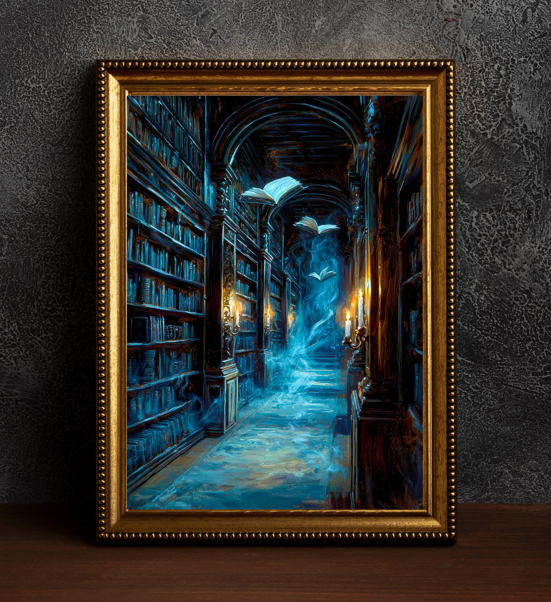 Ghost Library Print | Spooky Bookshelf, Dark Academia Wall Art