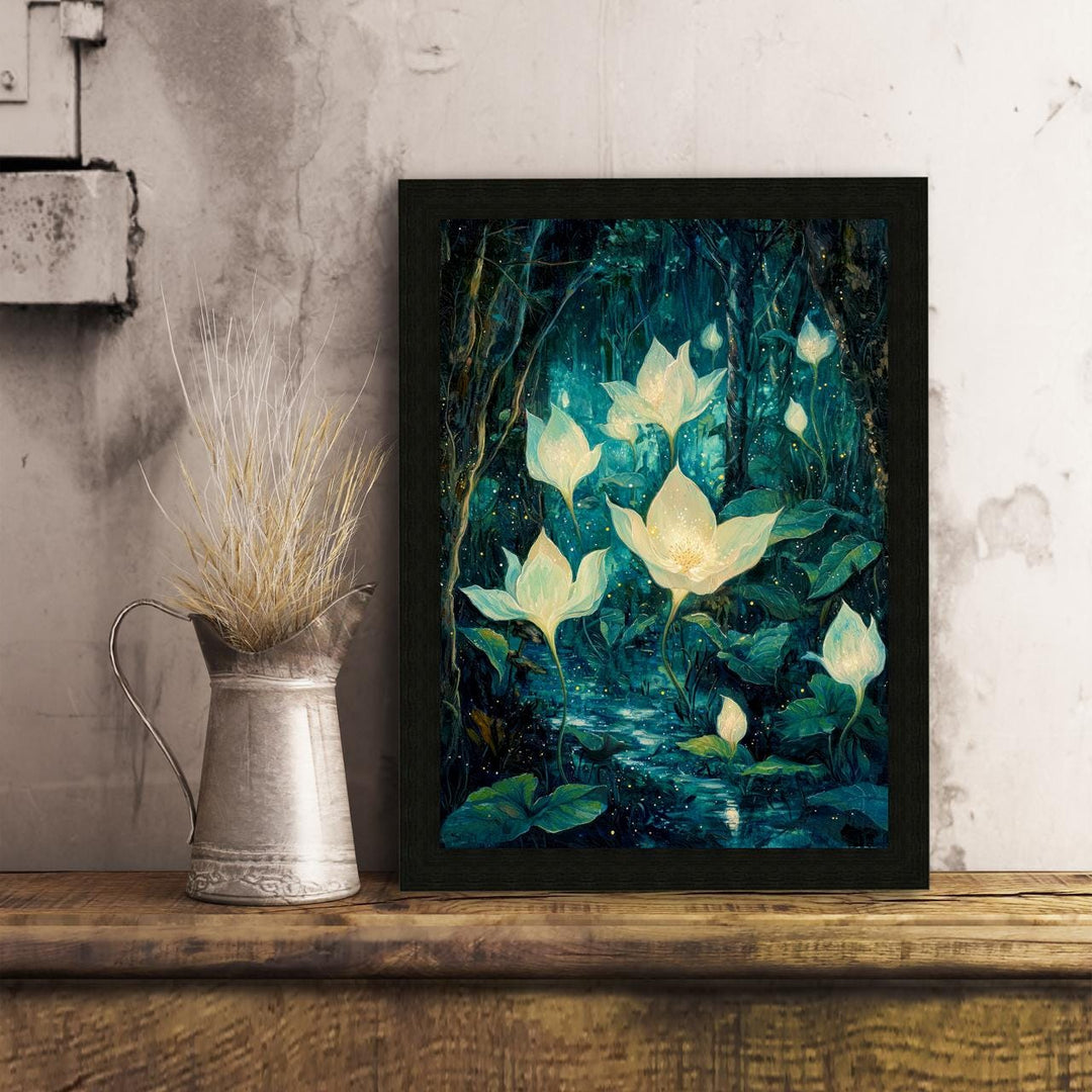 Moonflower Garden Art Print, Enchanted Floral Cottagecore Decor