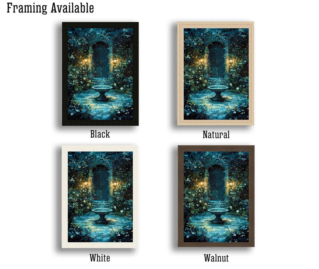 Garden Fountain Poster Enchanted Nature Artwork Magical Garden Illustration Cottagecore Wall Art Whimsical Botanical Print Vintage Fantasy