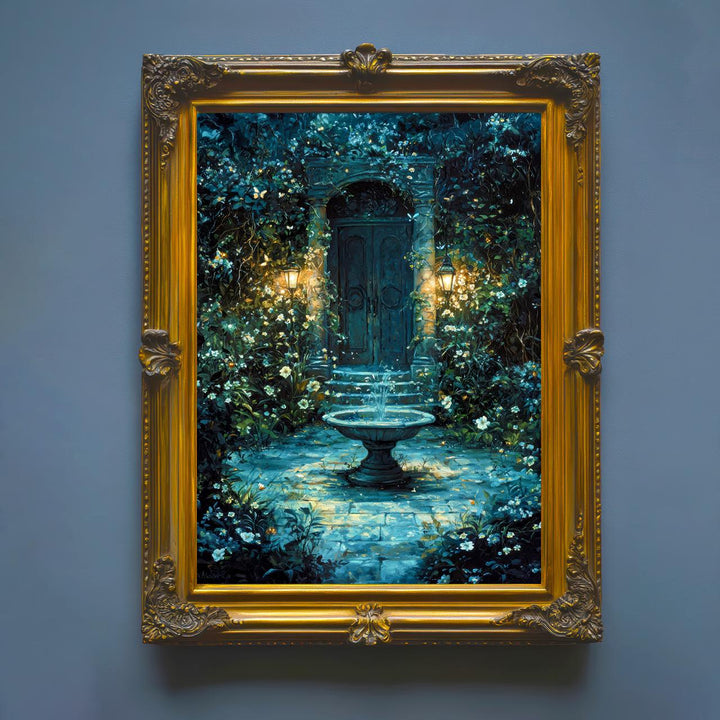 Garden Fountain Poster Enchanted Nature Artwork Magical Garden Illustration Cottagecore Wall Art Whimsical Botanical Print Vintage Fantasy