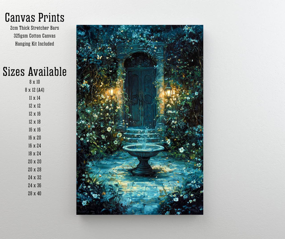 Garden Fountain Poster Enchanted Nature Artwork Magical Garden Illustration Cottagecore Wall Art Whimsical Botanical Print Vintage Fantasy