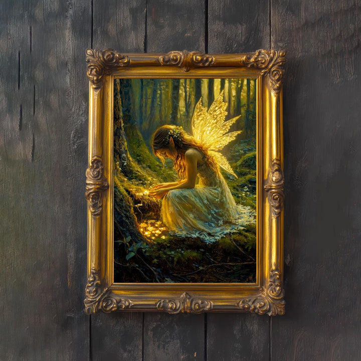 Fairy in Forest Poster Enchanted Woodland Artwork Magical Nature Illustration Cottagecore Wall Art Whimsical Fantasy Print Vintage Fairycore