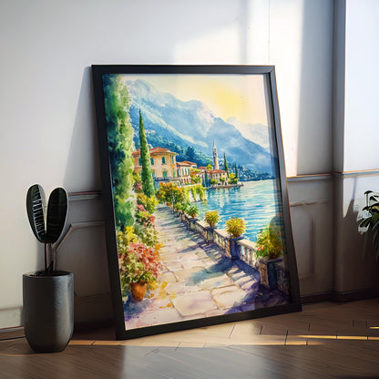 Lake Como Watercolor Poster Wall Art Lake Como Wall Hanging Home Décor Lake Como Gift Art Lovers Italy Art Lover Gift, Italian Print