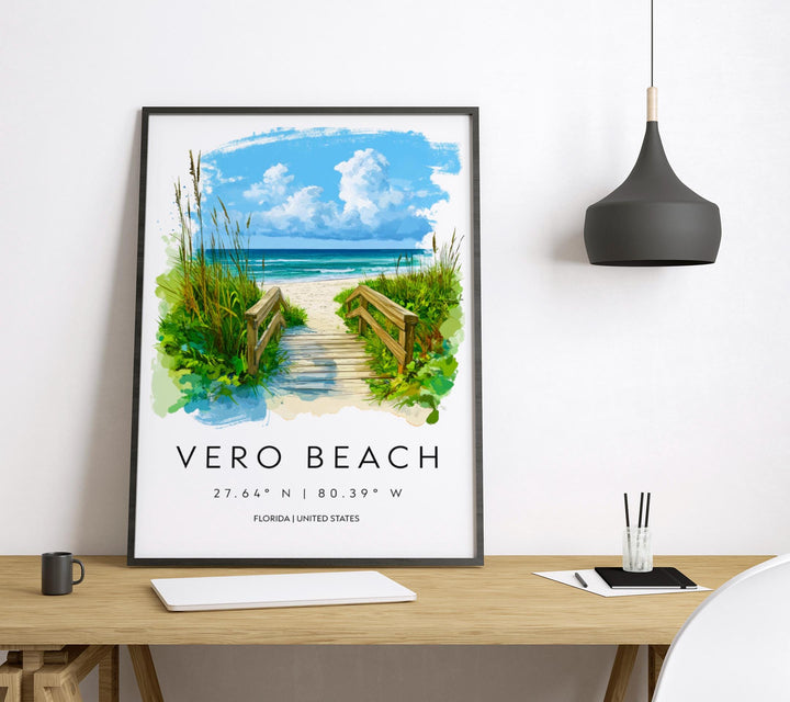Vero Beach Watercolor Poster Wall Art Vero Beach Wall Decor Home Décor Vero Beach Gift USA Art Lover Gift, Travel Souvenir Print