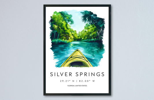 Silver Springs State Park Watercolor Poster Wall Art Florida Home Décor USA Art Lover Gift, Travel Souvenir Print
