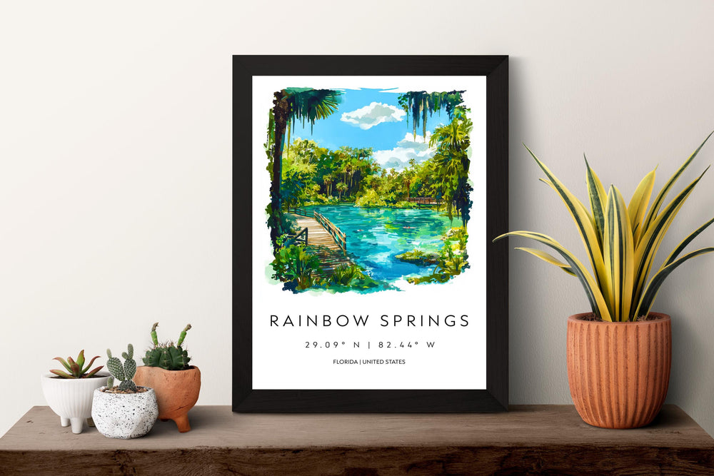 Rainbow Springs State Park Watercolor Poster Wall Art Florida Home Décor USA Art Lover Gift, Travel Souvenir Print