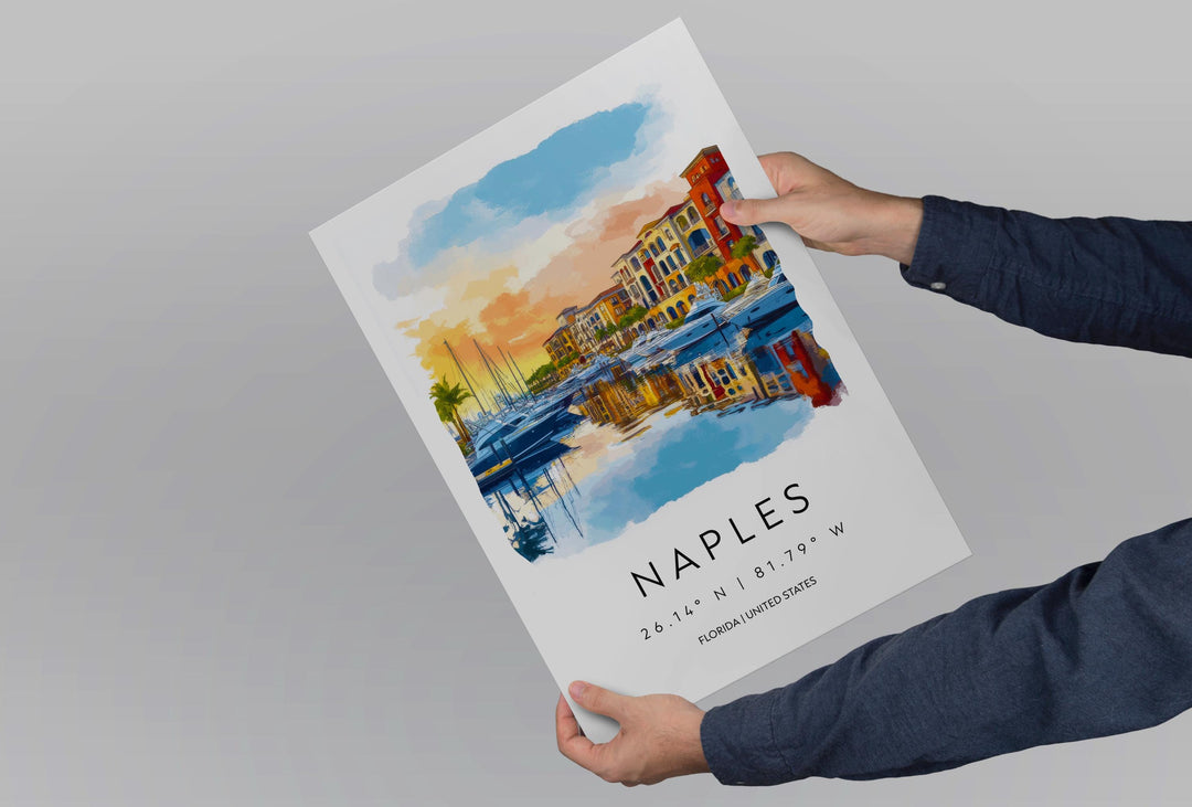 Naples Florida Watercolor Poster Wall Art Naples Florida Wall Decor Home Décor Naples Florida Gift USA Art Lover Gift, Travel Souvenir Print