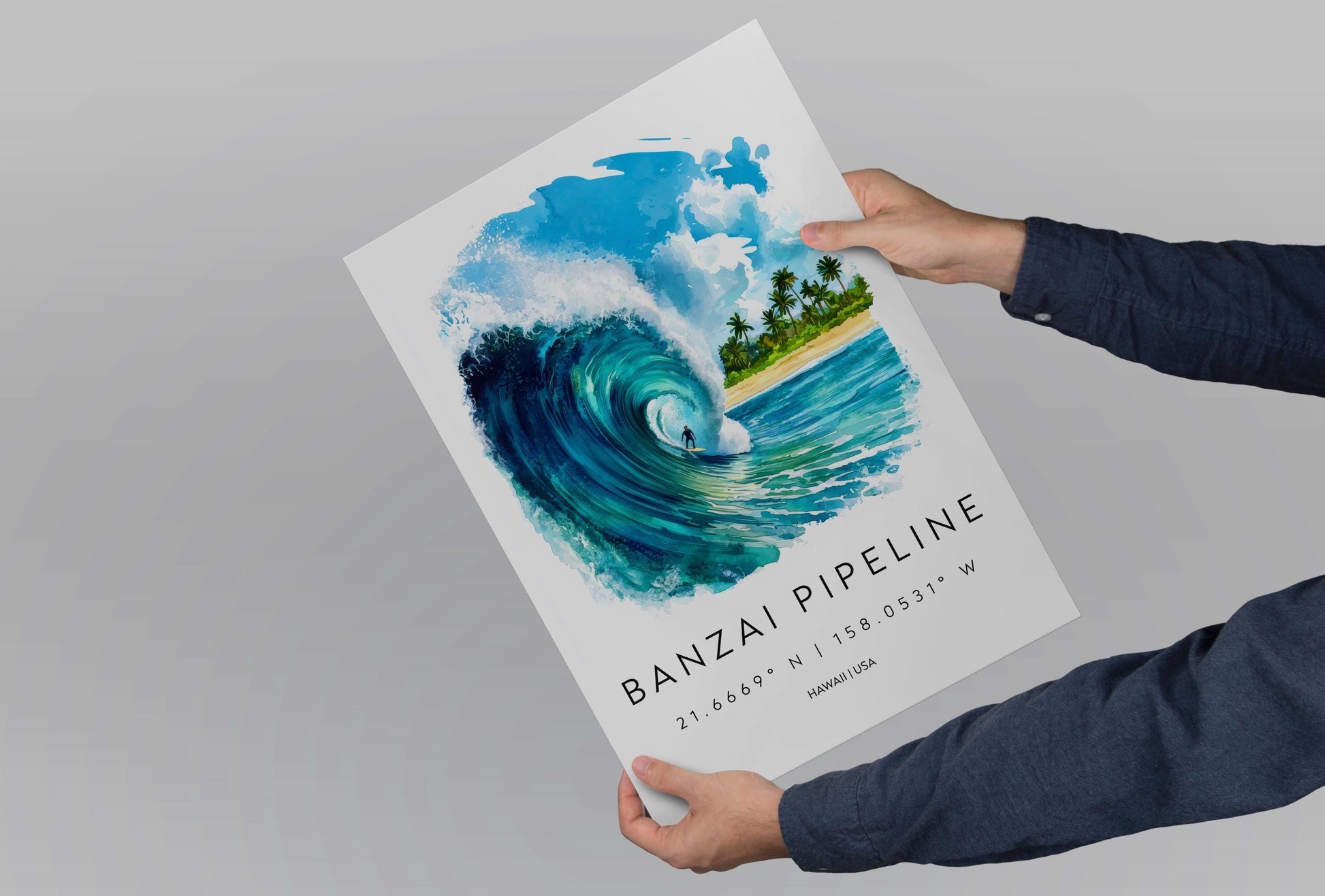 Banzai Pipeline watercolor poster Wall Art Banzai Pipeline Wall Hanging Home Décor Banzai Pipeline Gift Art Lovers Hawaii Art Lover Gift