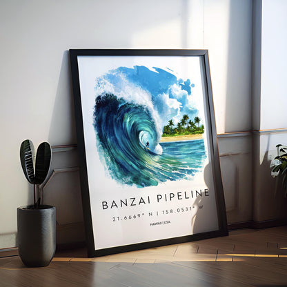 Banzai Pipeline watercolor poster Wall Art Banzai Pipeline Wall Hanging Home Décor Banzai Pipeline Gift Art Lovers Hawaii Art Lover Gift