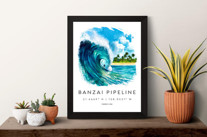 Banzai Pipeline watercolor poster Wall Art Banzai Pipeline Wall Hanging Home Décor Banzai Pipeline Gift Art Lovers Hawaii Art Lover Gift