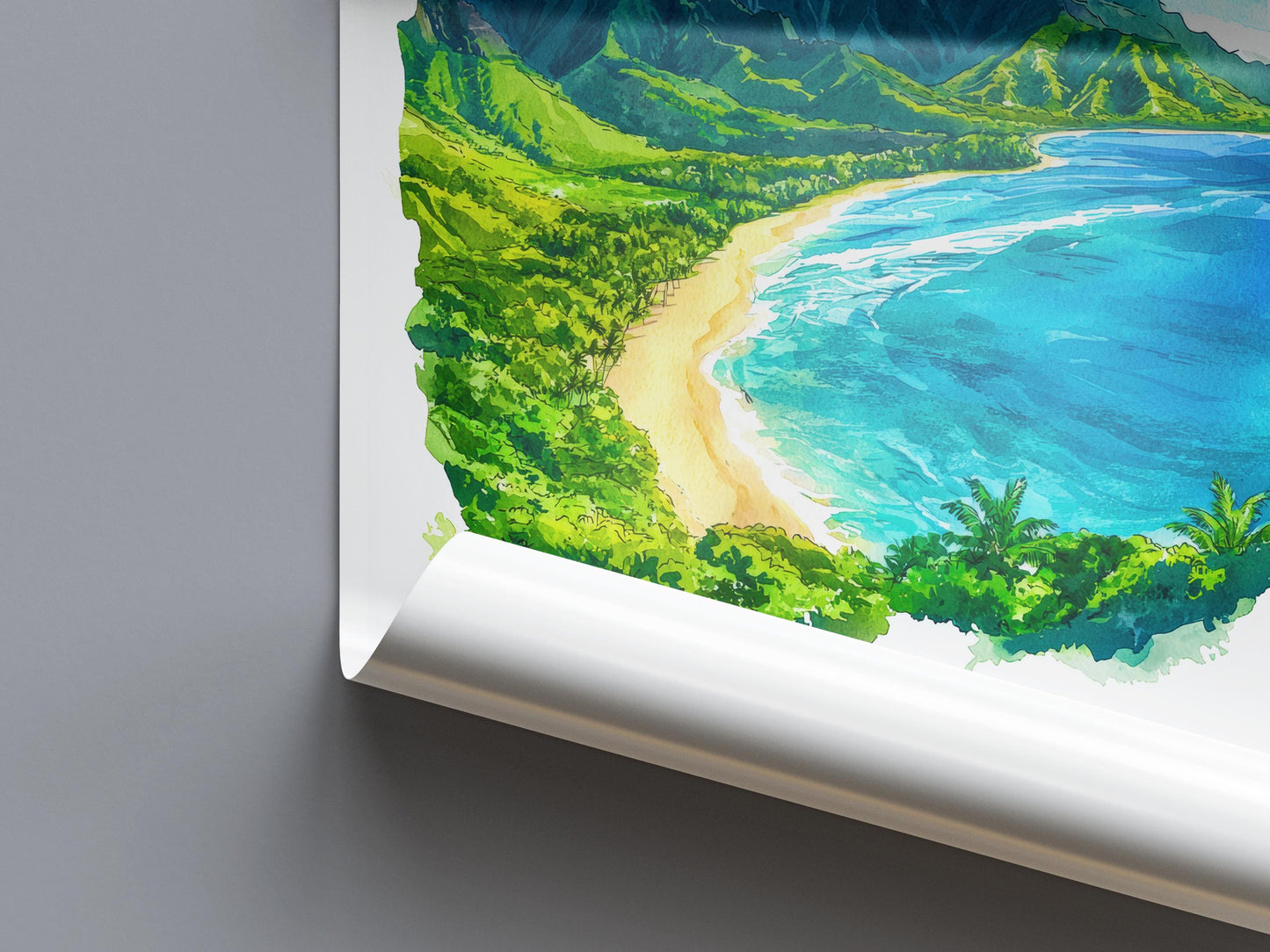 Hanalei Bay watercolor poster Wall Art Hanalei Bay Wall Hanging Home Décor Hanalei Bay Gift Art Lovers Hawaii Art Lover Gift Hawaii wall art