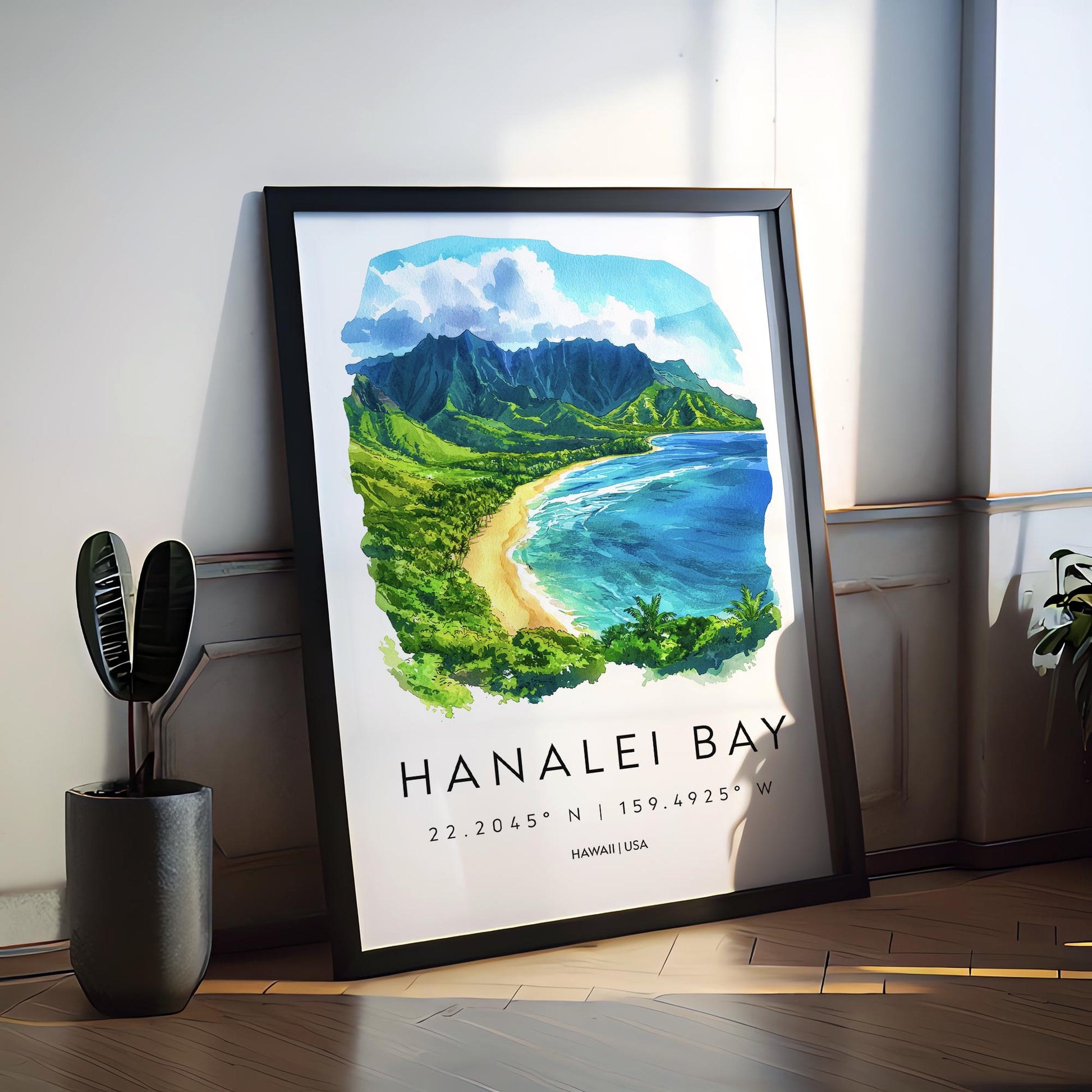 Hanalei Bay watercolor poster Wall Art Hanalei Bay Wall Hanging Home Décor Hanalei Bay Gift Art Lovers Hawaii Art Lover Gift Hawaii wall art