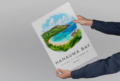 Hanauma Bay watercolor poster Wall Art Hanauma Bay Wall Hanging Home Décor Hanauma Bay Gift Art Lovers Hawaii Art Lover Gift Hawaii wall art