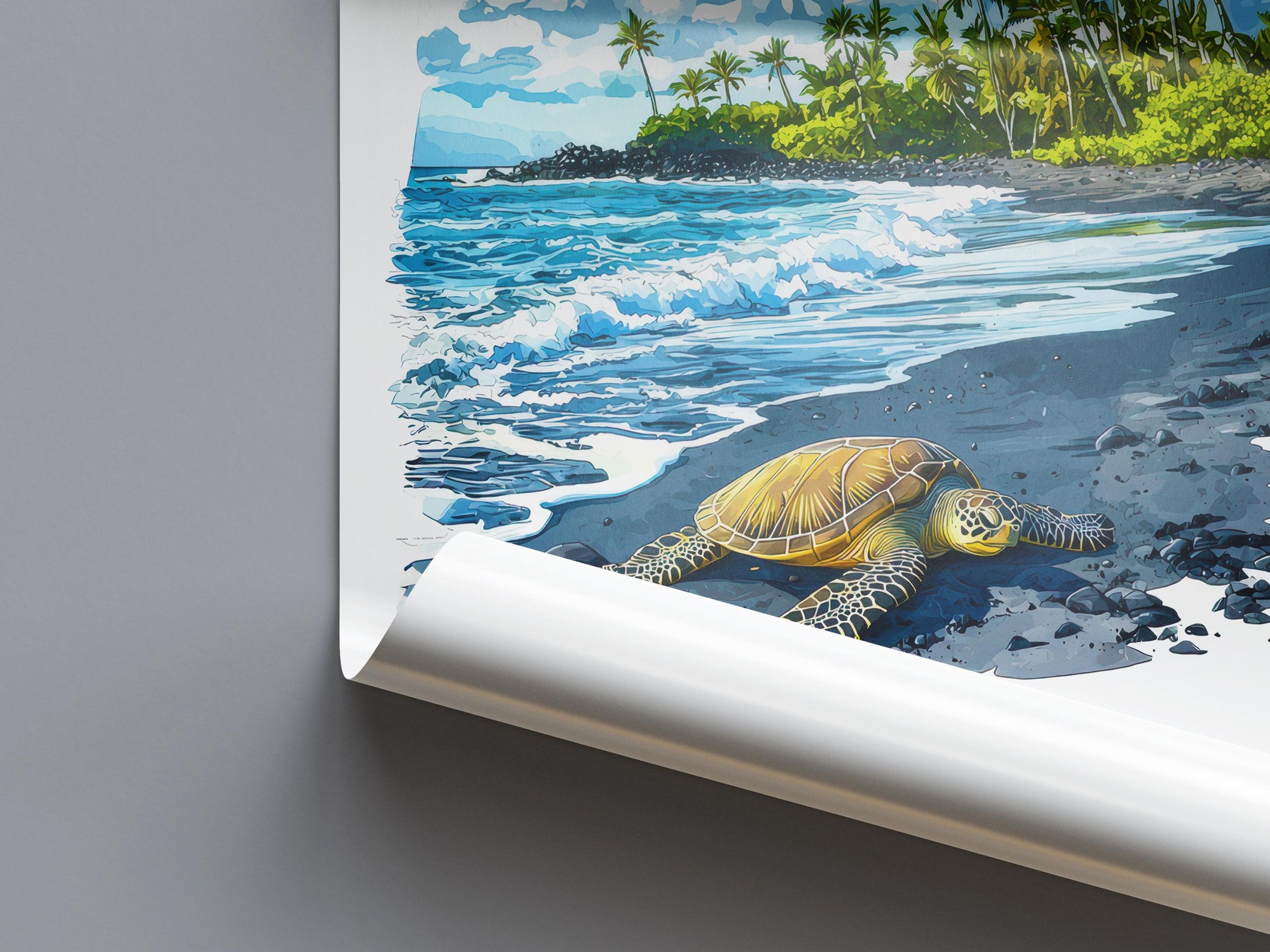 Punalu'u Black Sand Beach watercolor poster Wall Art Punalu'u Black Sand Beach Wall Hanging Home Décor Punalu'u Black Sand Beach Gift Art
