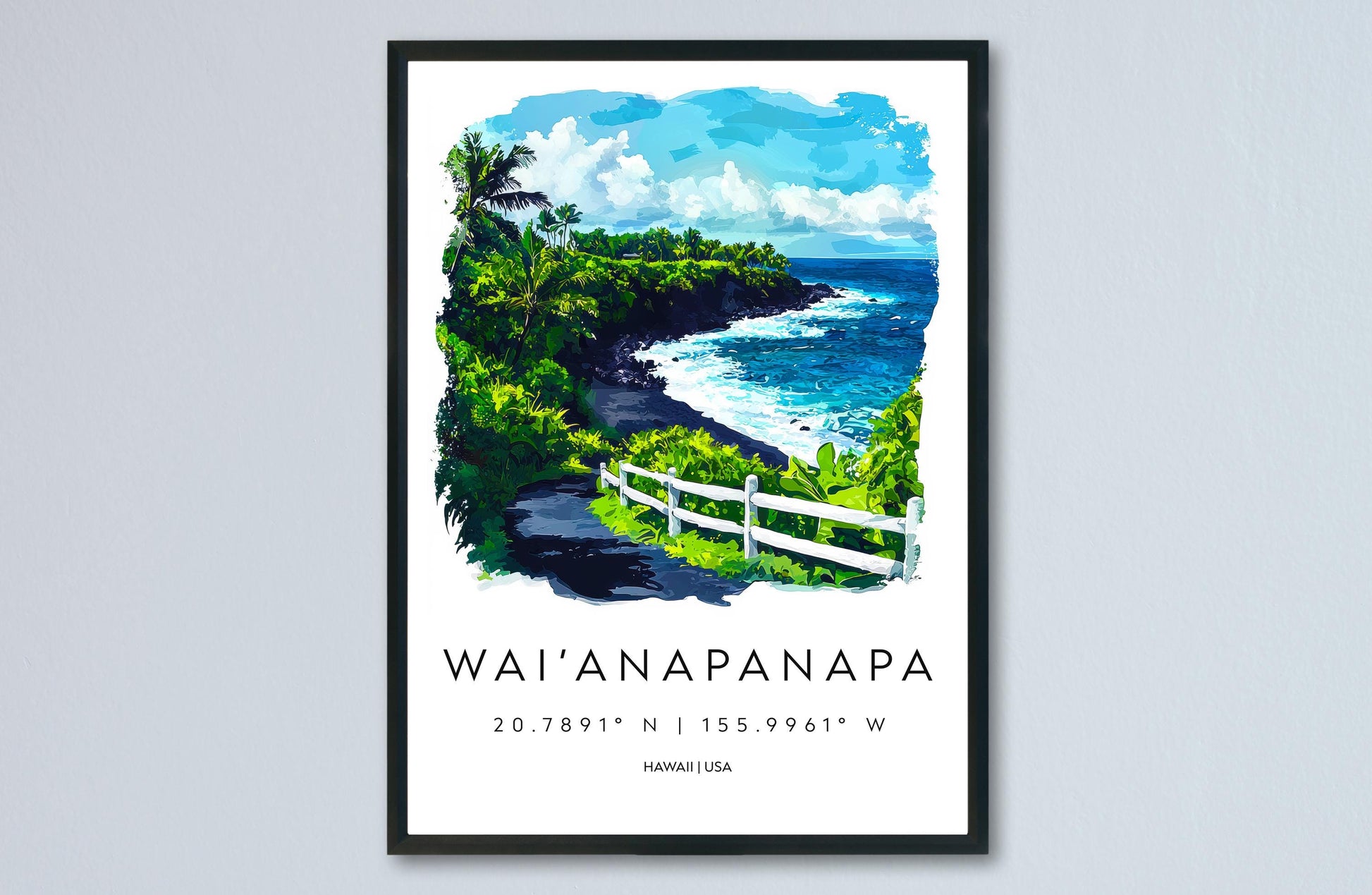 Wai'anapanapa watercolor poster Wall Art Wai'anapanapa Wall Hanging Home Décor Wai'anapanapa Gift Art Lovers Hawaii Art Lover Gift Hawaii
