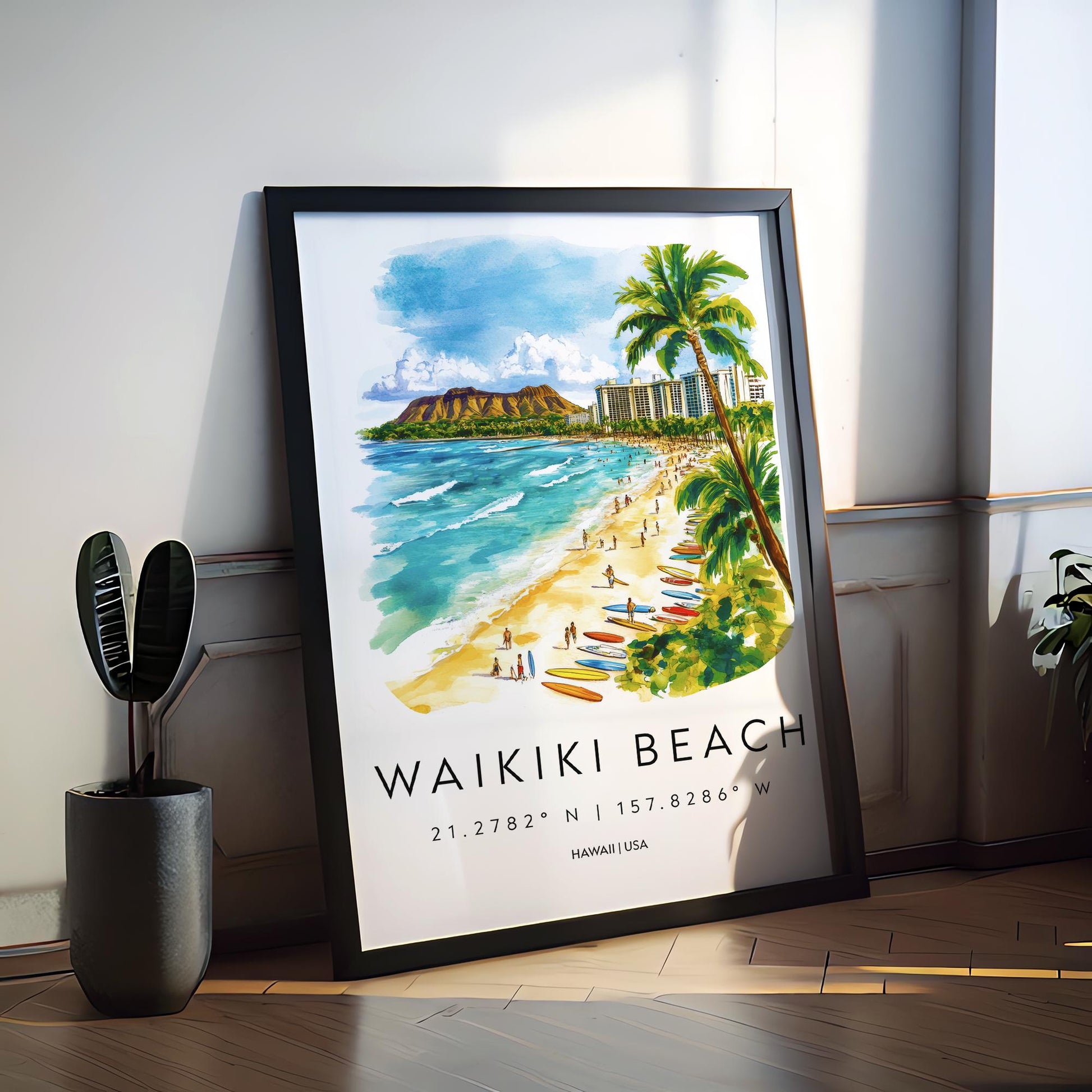 Waikiki Beach watercolor poster Wall Art Waikiki Beach Wall Hanging Home Décor Waikiki Beach Gift Art Lovers Hawaii Art Lover Gift Hawaii
